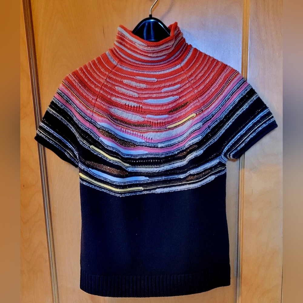 Carlisle Wool Orange and Brown Striped Funnel-neck Sweater Size L